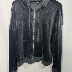 Bebe Charcoal Velour Zip-Up Hoodie